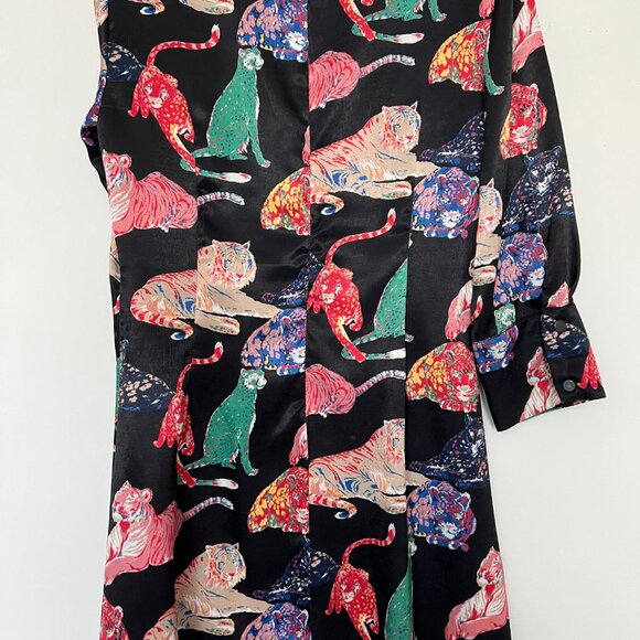 Zara tiger print black satin cuffed  long sleeves dress size medium - Picture 7 of 10